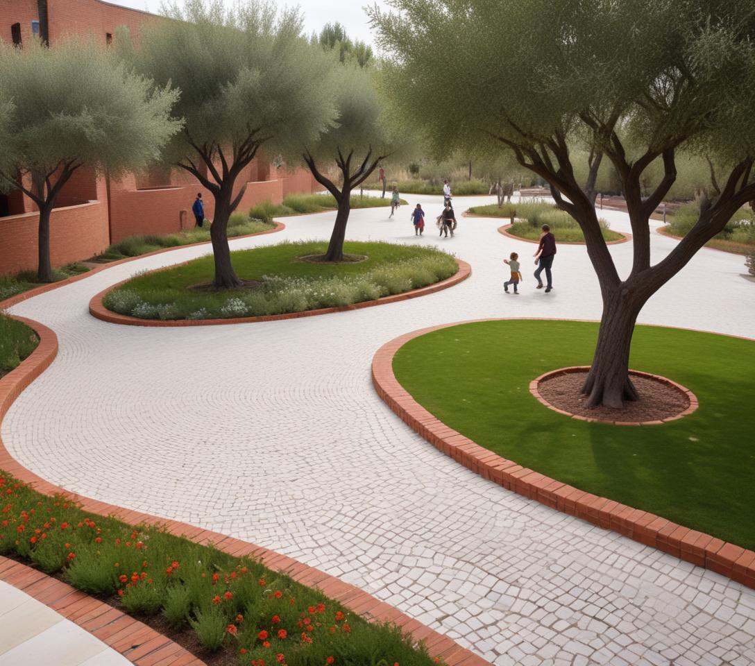 AI LANDSCAPE COMPOSITIONS No 7 REALISTIC SQUARE COMPOSITION WITH CONCEPTUAL ARCHITECTURAL PROPOSAL.