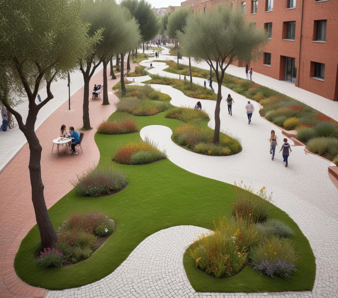 AI LANDSCAPE COMPOSITIONS No 7 REALISTIC SQUARE COMPOSITION WITH CONCEPTUAL ARCHITECTURAL PROPOSAL.