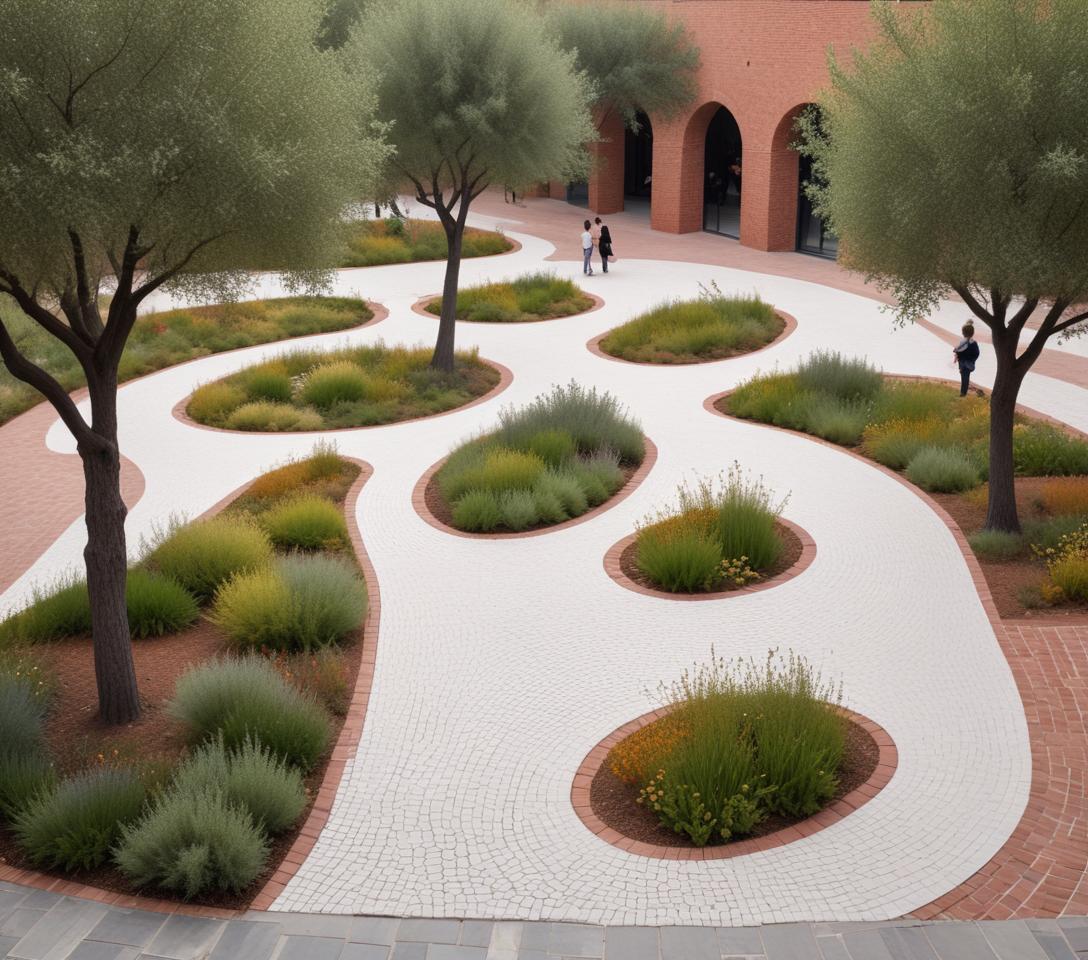 AI LANDSCAPE COMPOSITIONS No 7 REALISTIC SQUARE COMPOSITION WITH CONCEPTUAL ARCHITECTURAL PROPOSAL.