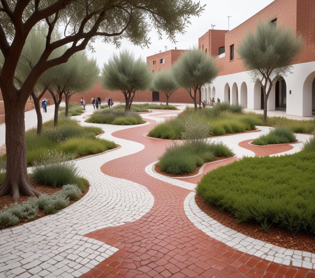 AI LANDSCAPE COMPOSITIONS No 7 REALISTIC SQUARE COMPOSITION WITH CONCEPTUAL ARCHITECTURAL PROPOSAL.