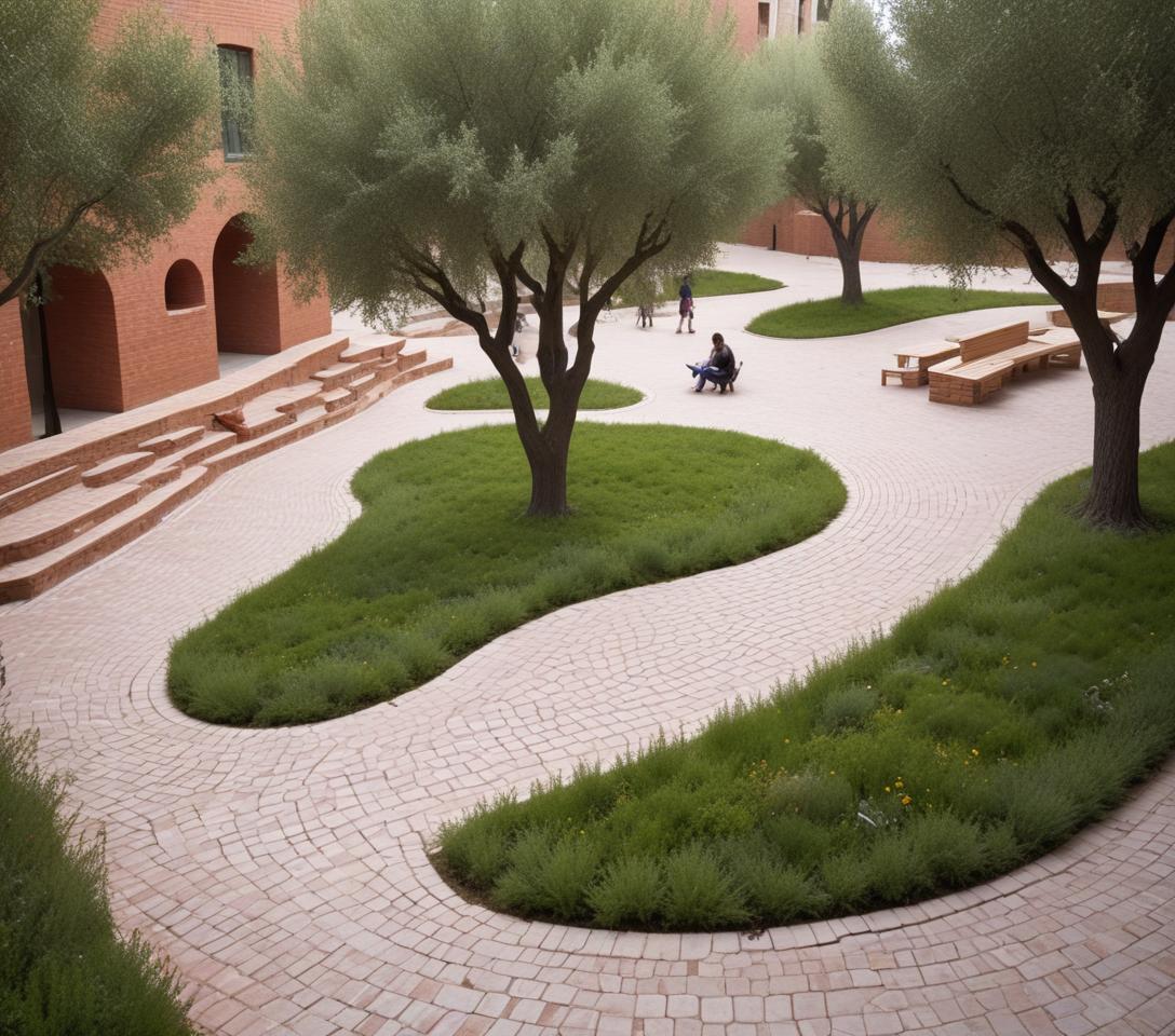 AI LANDSCAPE COMPOSITIONS No 7 REALISTIC SQUARE COMPOSITION WITH CONCEPTUAL ARCHITECTURAL PROPOSAL.