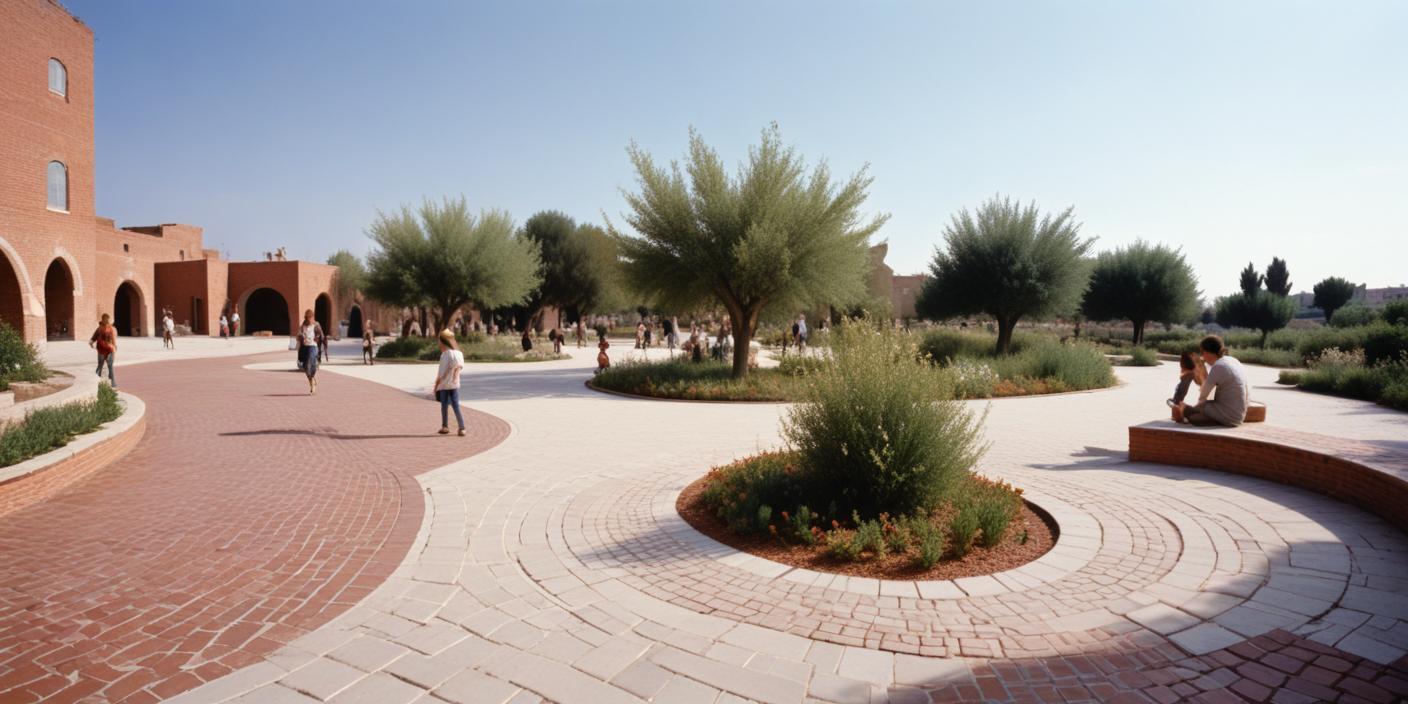 AI LANDSCAPE COMPOSITIONS No 6 REALISTIC SQUARE COMPOSITION WITH CONCEPTUAL ARCHITECTURAL PROPOSAL.