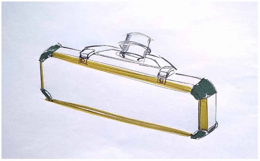 איור סקיצה של מכ"ם C-catcher, המדגים את התפתחות הרעיון בעיצוב תעשייתי של סטודיו גריזים.