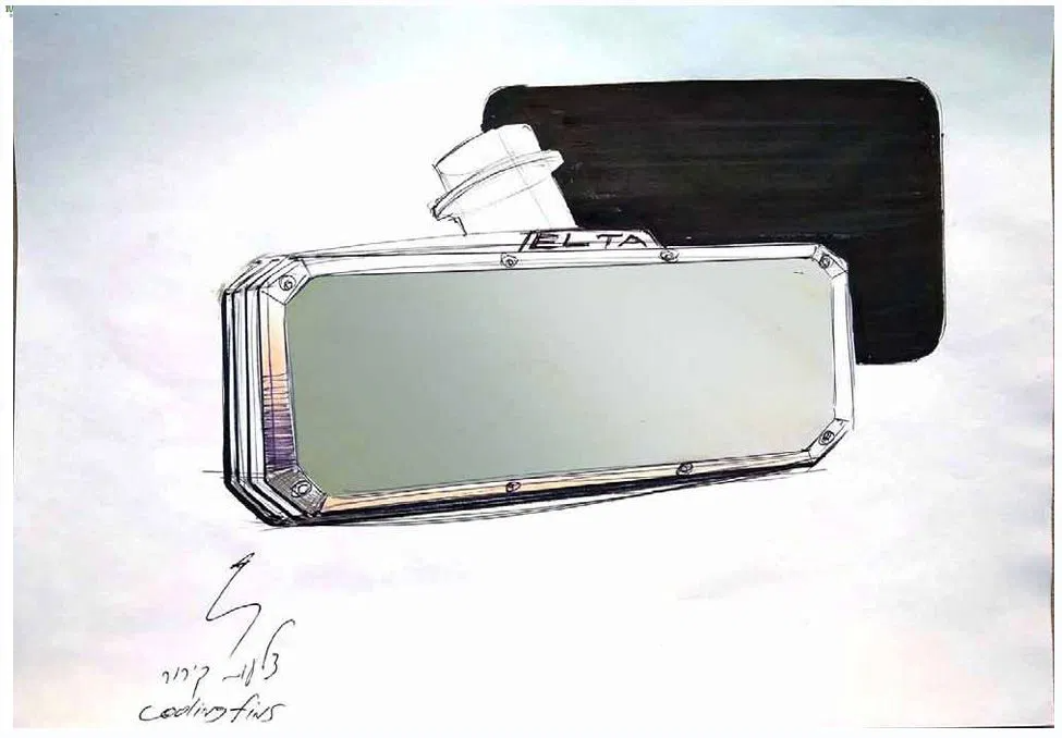 איור סקיצה נוסף של מכ"ם C-catcher, הממחיש את השלבים הראשוניים של תהליך העיצוב התעשייתי בסטודיו גריזים.