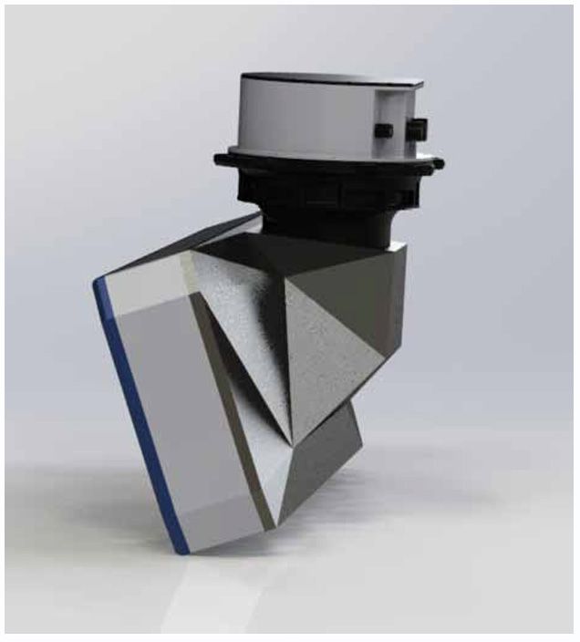 הדמיה מבוססת סקיצת SolidWorks של מכ"ם C-catcher, הממחישה את הפיתוח התלת-ממדי בעיצוב תעשייתי של סטודיו גריזים.