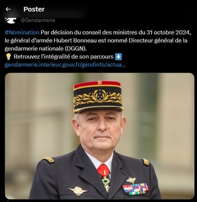 Le général d’armée Hubert Bonneau (1632) nommé directeur général de la gendarmerie nationale