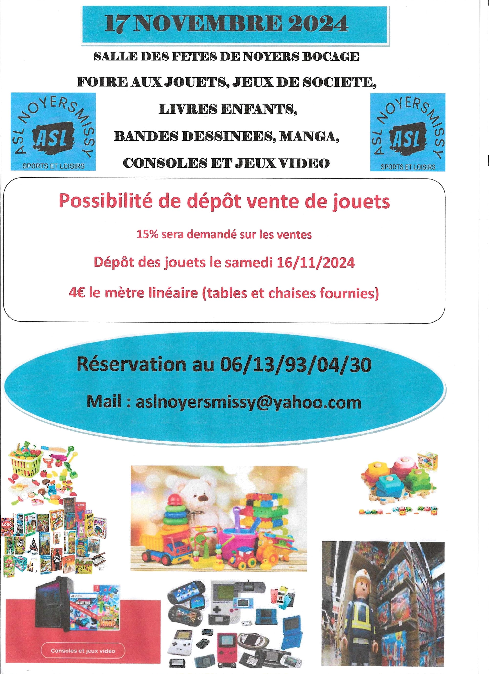 FOIRE AUX JOUETS, JEUX DE SOCIETES, LIVRES ENFANTS, BD, MANGA, JEUX VIDEO.17/11/2024 NOYERS BOCAGE