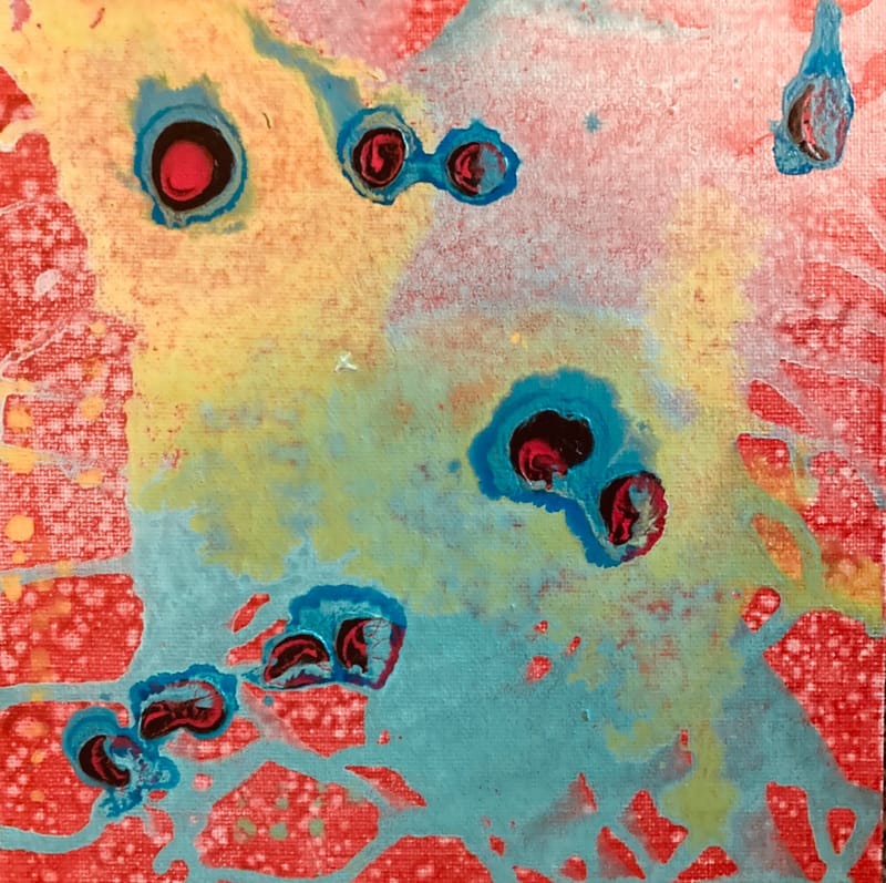 LEFT: Amoeba at Play (2024) Acrylic on Canvas, 20 cm x 20 cm ~ CENTRE: Tree (2024) Acrylic on Canvas, 25 cm x 50 cm ~ RIGHT: Pink Noise (2024) Acrylic on Canvas, 50 cm x 40 cm