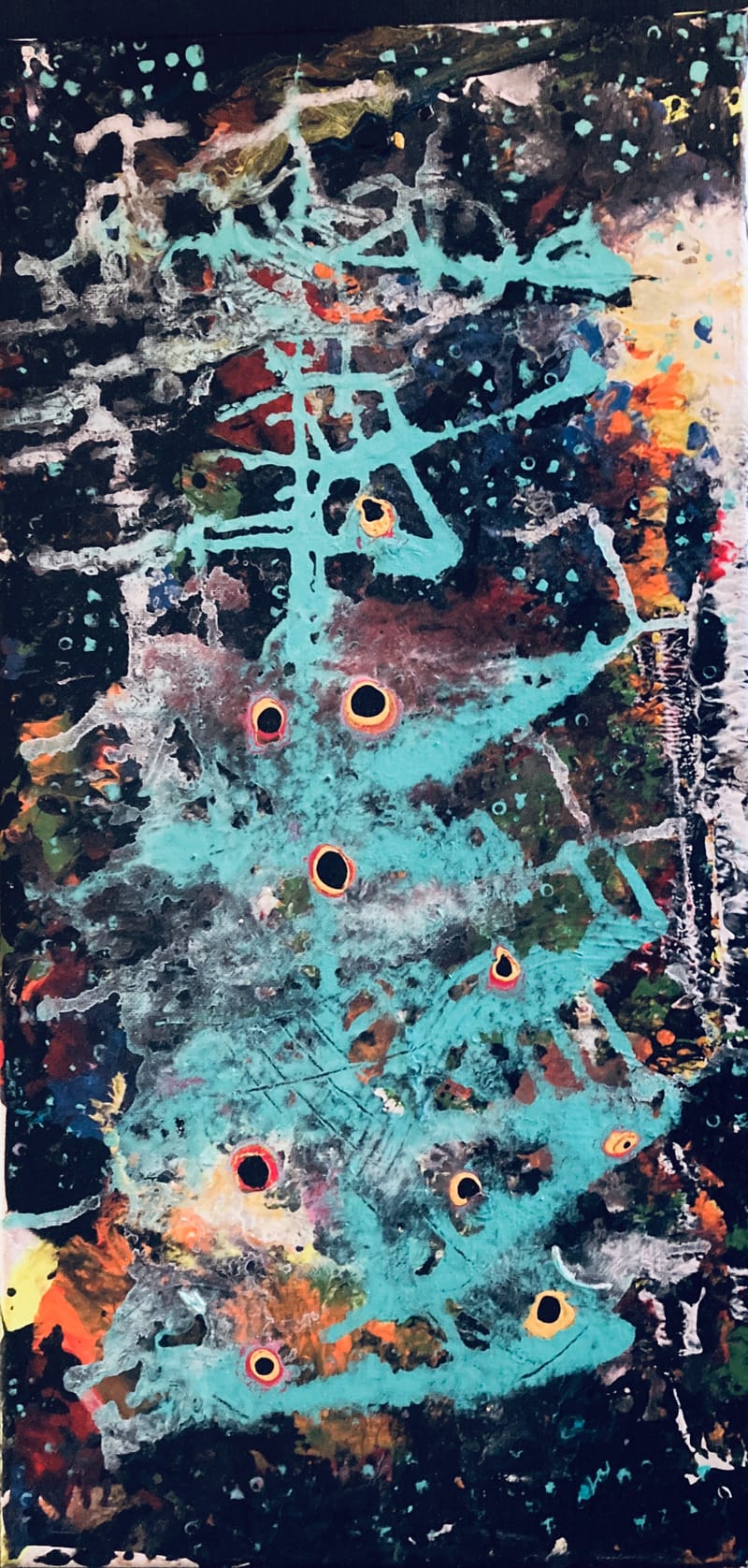 LEFT: Amoeba at Play (2024) Acrylic on Canvas, 20 cm x 20 cm ~ CENTRE: Tree (2024) Acrylic on Canvas, 25 cm x 50 cm ~ RIGHT: Pink Noise (2024) Acrylic on Canvas, 50 cm x 40 cm