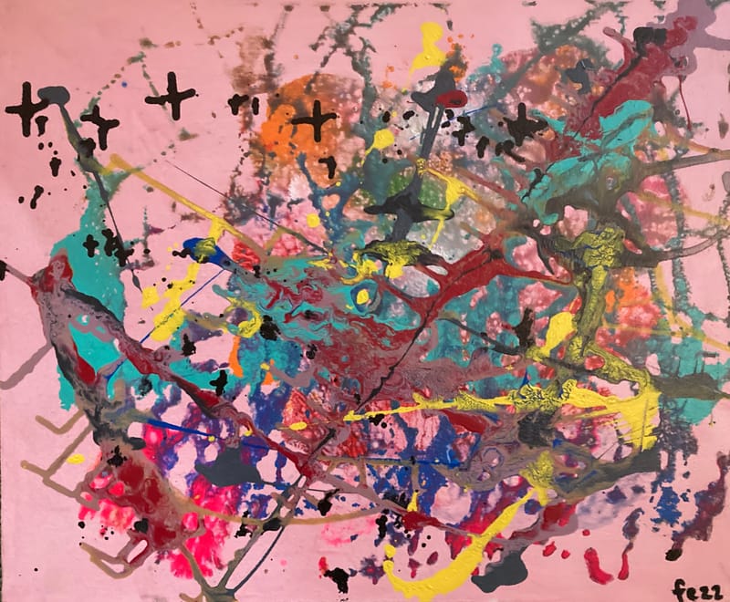 LEFT: Amoeba at Play (2024) Acrylic on Canvas, 20 cm x 20 cm ~ CENTRE: Tree (2024) Acrylic on Canvas, 25 cm x 50 cm ~ RIGHT: Pink Noise (2024) Acrylic on Canvas, 50 cm x 40 cm