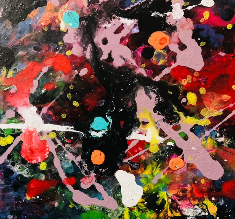 LEFT: Entropy 1 (2024) Acrylic on Wood Panel, 15 cm x 15 cm ~ CENTRE: Entropy 2 (2024) Acrylic on Wood Panel, 15 cm x 15 cm ~ RIGHT: Entropy 3 (2024) Acrylic on Wood Panel, 15 cm x 15 cm