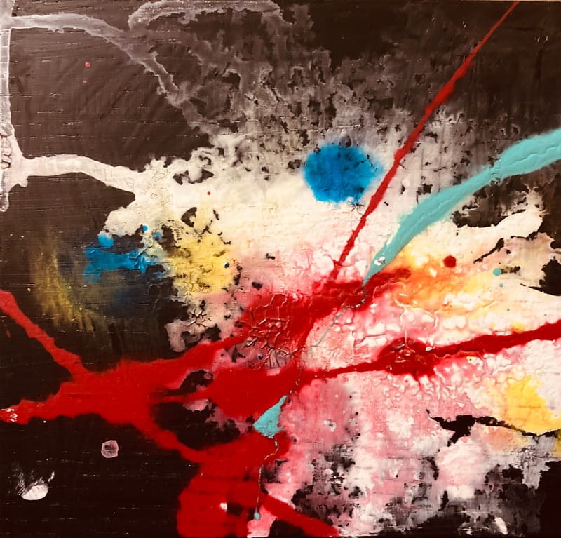 LEFT: Entropy 1 (2024) Acrylic on Wood Panel, 15 cm x 15 cm ~ CENTRE: Entropy 2 (2024) Acrylic on Wood Panel, 15 cm x 15 cm ~ RIGHT: Entropy 3 (2024) Acrylic on Wood Panel, 15 cm x 15 cm