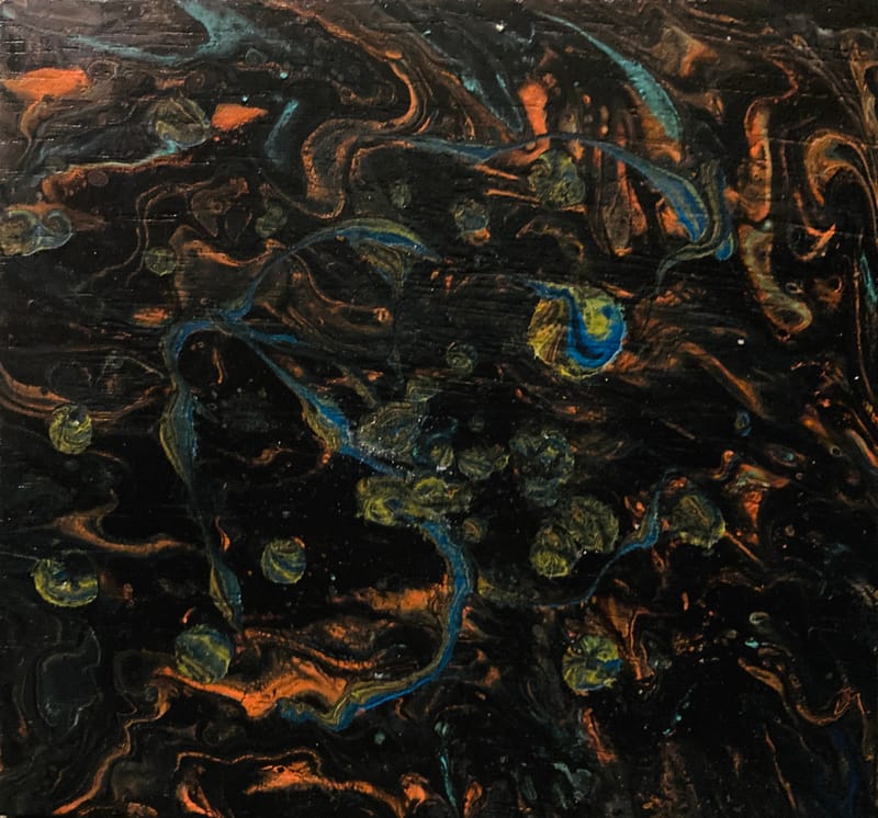 LEFT: Entropy 4 (2024) Acrylic on Wood Panel, 15 cm x 15 cm ~ CENTRE: Entropy 5 (2024) Acrylic on Wood Panel, 15 cm x 15 cm ~ RIGHT: Entropy 6 (2024) Acrylic on Wood Panel, 15 cm x 15 cm