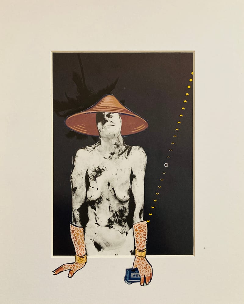 LEFT: Holiday in the Sun (2025) 20 cm x 25 cm ~ CENTRE: Moon Age Daydream II (2025) 18 cm x 13 cm ~ RIGHT: The Next Big Step for Marx and Engels (2025) 12 cm x 17 cm