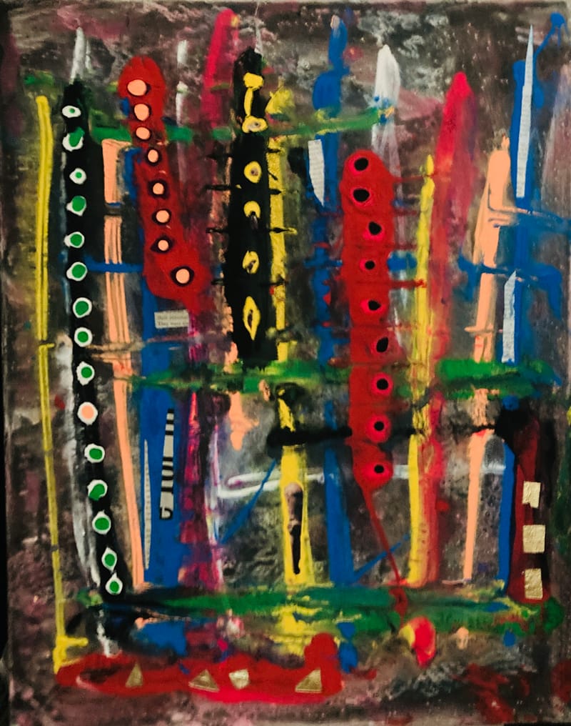 LEFT: Reeds (2025) Acrylic on Canvas, 40 cm x 50 cm ~ CENTRE: Untitled (2025) Acrylic on Wood, 40 cm x 50 cm ` RIGHT: Wind Storm (2025) Acrylic on Canvas, 25 cm x 50 cm