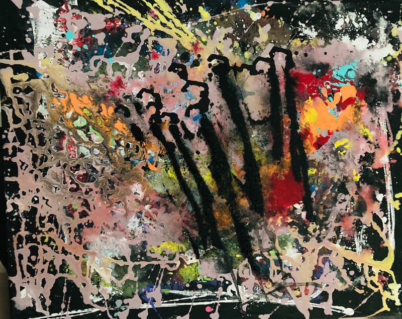 LEFT: Hooks (2026) 50 cm x 40 cm ~ CENTRE: Astroturf (2026) 50 cm x 40 cm ~ RIGHT: Wildfire (2026) 50 cm x 40 cm