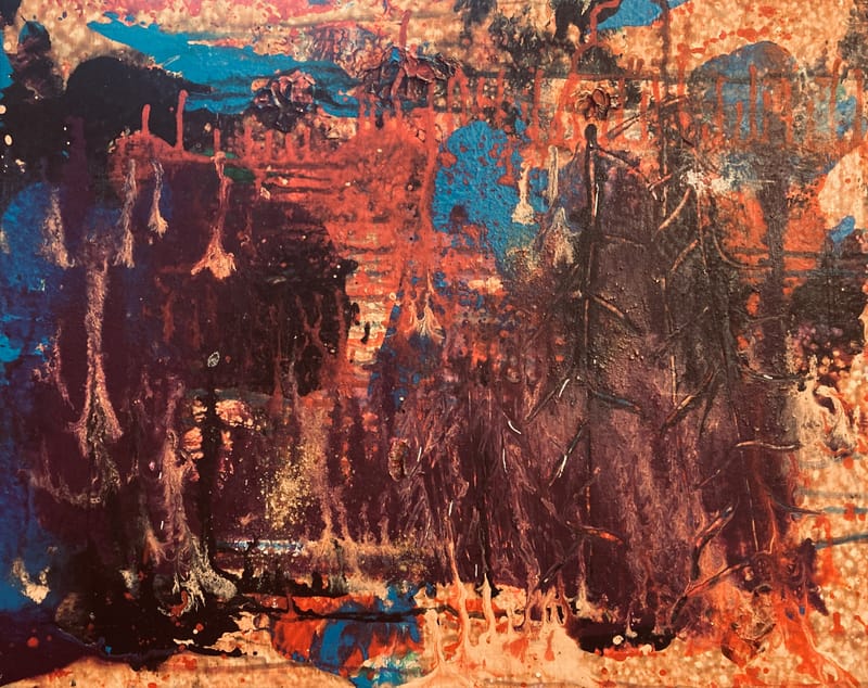 LEFT: Hooks (2026) 50 cm x 40 cm ~ CENTRE: Astroturf (2026) 50 cm x 40 cm ~ RIGHT: Wildfire (2026) 50 cm x 40 cm