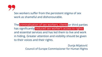El Comisionado Europeo de Derechos Humanos recomienda la despenalización del trabajo sexual