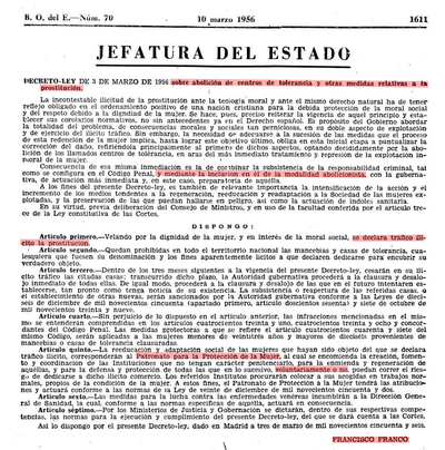 70 años del Decreto-Ley abolicionista de Francisco Franco.