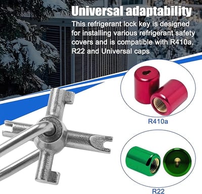HVAC Tools, Locking Cap Key for 410A and R22 Refrigerants, Universal four Use Multi Key for Refrigerant HVAC Locking Caps, Tamper Resistant (4 Bits)