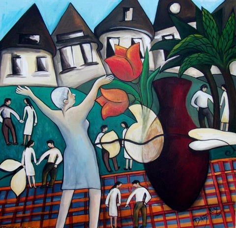 דבורה אזולאי, אקריליק על בד, 100 על 100 ס"מ. 5,000 ש"ח