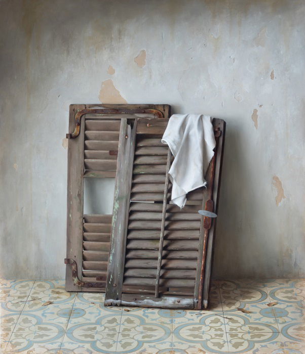 Dana Zaltzman, Blinds, 2023, Oil on Wood, 140 x 120 cm