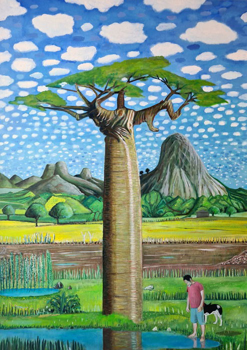 זמיר שץ , Kima and I dream of Africa, 2023, oil on cotton, 140x100 cm