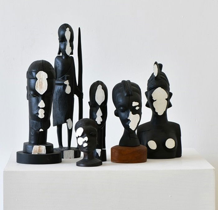 Philip Rantzer, African Heads, 2024, wood, various dimensions.