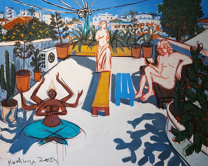 Rooftop View, 2024, mixed media on canvas, 153×191 cm