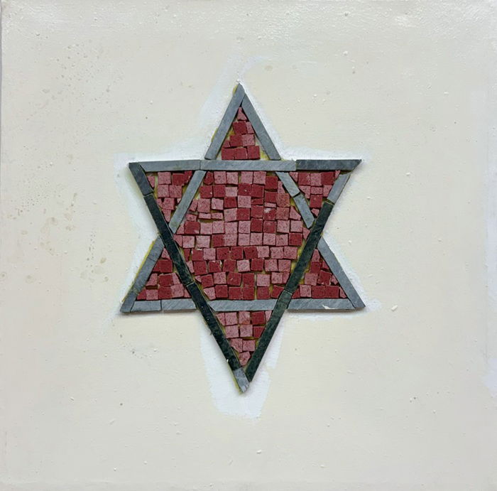 דויד וקשטיין, מגן דוד 1, טכניקה מעורבת ואבני פסיפס על בד, 2023 