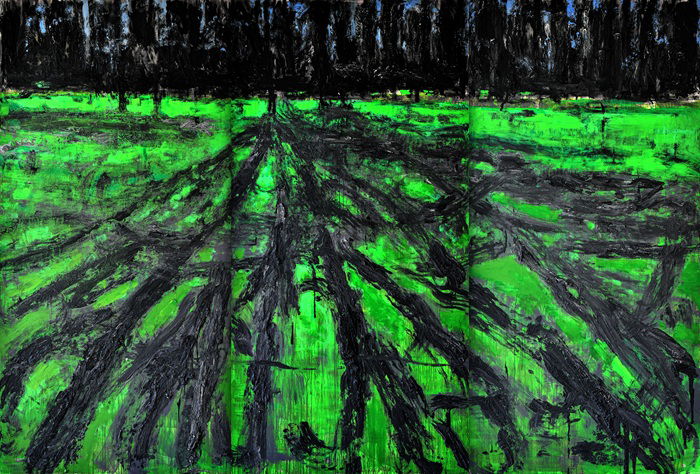 Ofer Lellouche, Landscape, 2025, acrylic on plywood, 240x360 cm TRIPTYCH 4