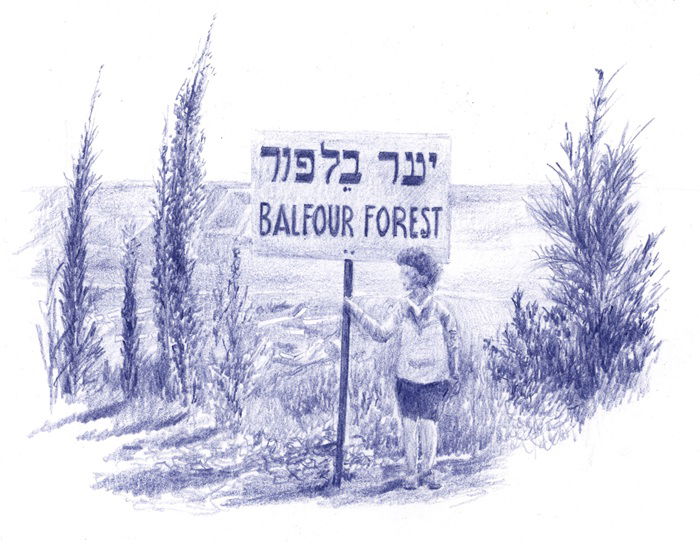 רותי זינגר, יער בלפור, עפרון טרמוטרנספר על נייר, 21x15.5 ס"מ, 2025, צילום: באדיבות האמנית 