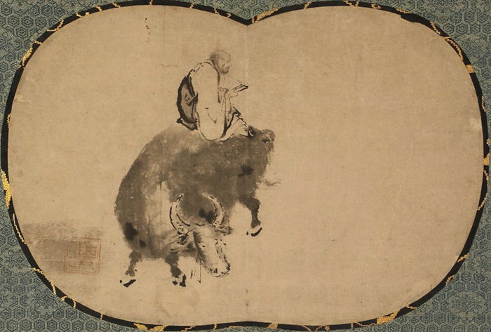 קאנו קוי (1636-1569), ז'אנג הרכוב על השור הצהוב מגילת מניפה דיו על נייר אוסף איתמר פרוקצ'ה, צילום: איתמר פורקצ'ה