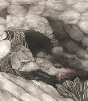 גילית לוין רונן, ממעמקים קראתיך 2025 פרט מדיפטיך פחם על בד