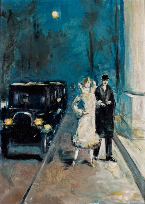 לסר אורי 1861, בירנבאום, הקיסרות הגרמנית (כיום מיינדזיחוד, פולין) – 1931, ברלין תמונת רחוב עם זוג, שנות ה-20 של המאה ה-20 שמן על בד, 70.5x50.5 ס"מ אוסף מוזיאון תל-אביב לאמנות ירושת פרופ' מקס מרכוס, רמת-גן, 1985 צילום: מרגריטה פרלין, מוזיאון תל-אביב לאמנות