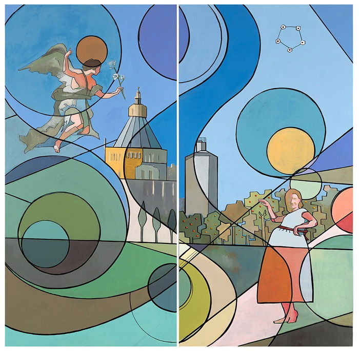 Zohar Tal Inbar, Kibbutz Basilica (7,8), 2022, Acrylic on Canvas, 200 x 200 cm