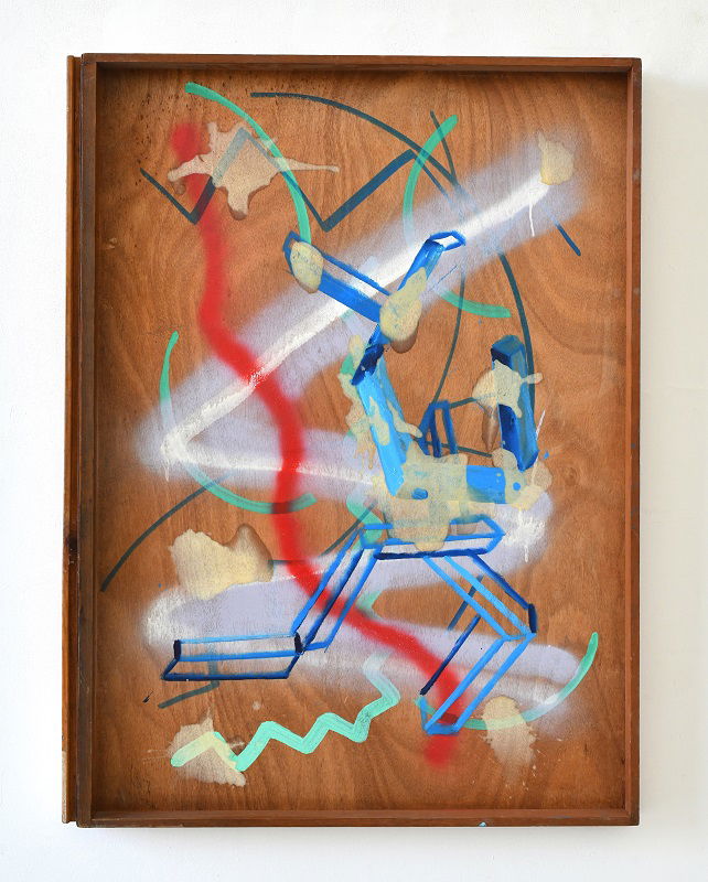 Ido Bar-El, Untitled, 2025, spray, industrial and oil paint on wood drawer, 108x81x6.5 cm