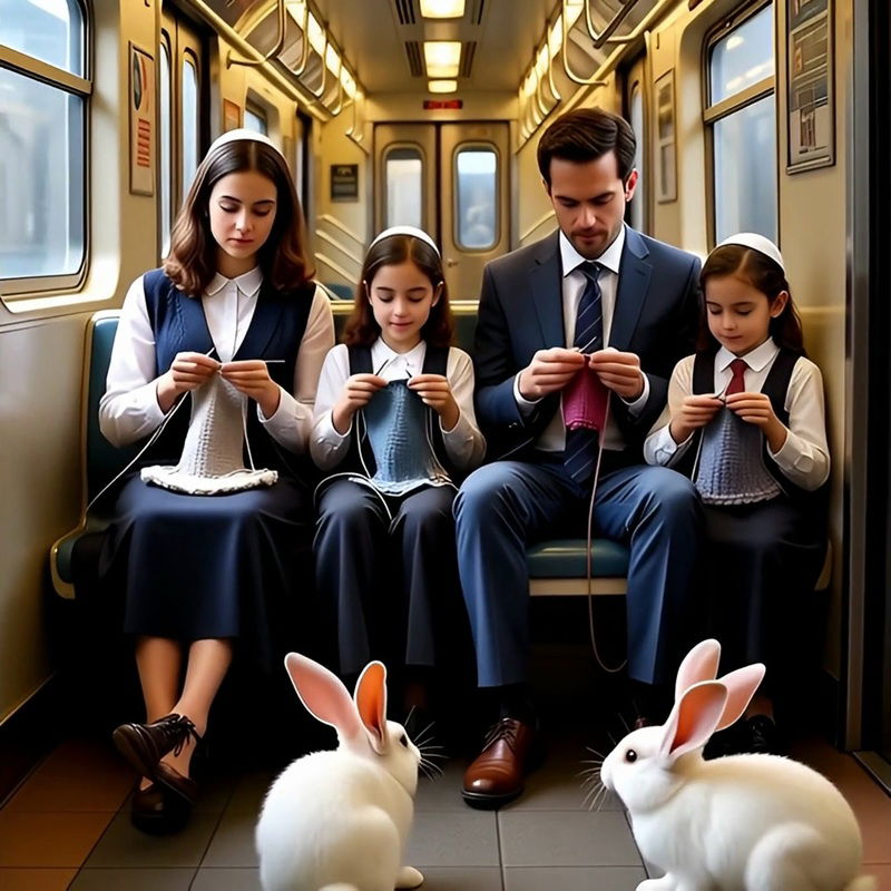 שי צדוק, משפחה סורגת ברכבת תחתית, מתוך עבודת וידאו