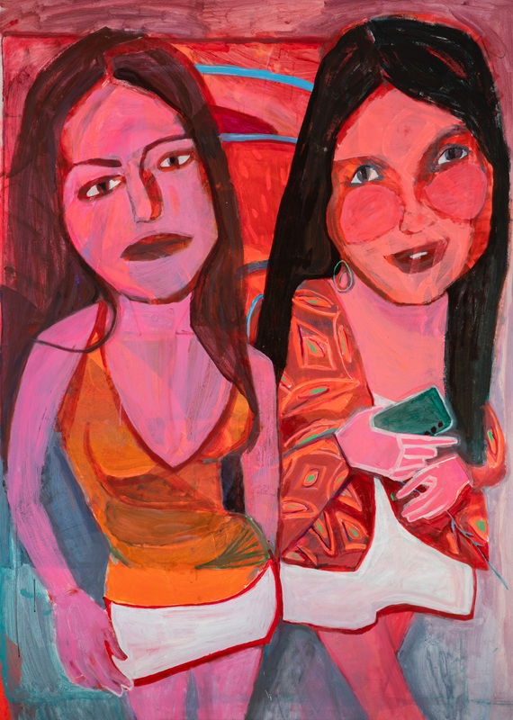 מיכל טמיר, אלה ועמליה 2025 אקריליק על קנווס 124x72ס״מ צילום: לנה גומון