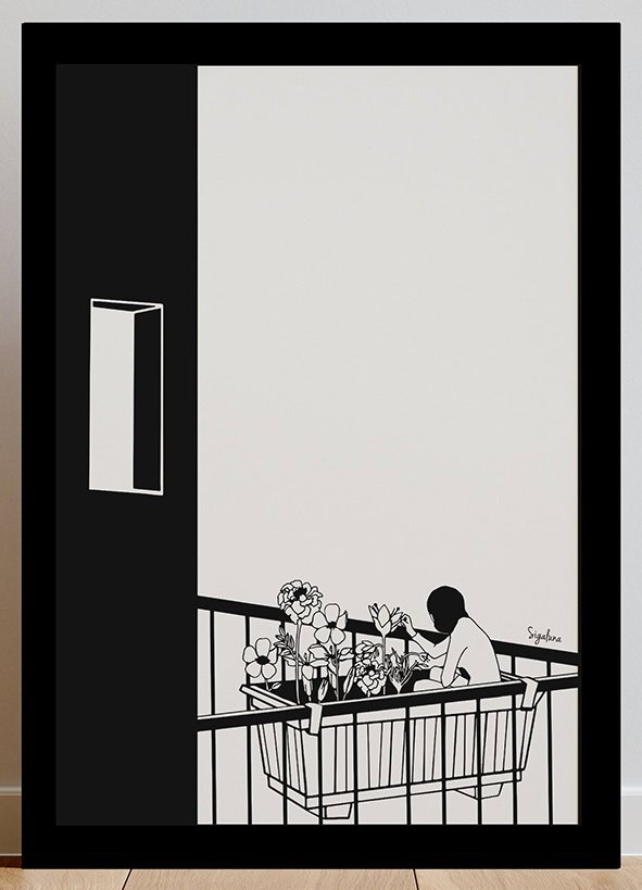 "טבע", סיגל רק ויינטה (סיגלונה), איור דיגיטאלי, על נייר קנסון הדפסה בארטסקאן, 50/70 ס"מ. ממוסגר במסגרת עץ שחורה. טל': 052-5253312