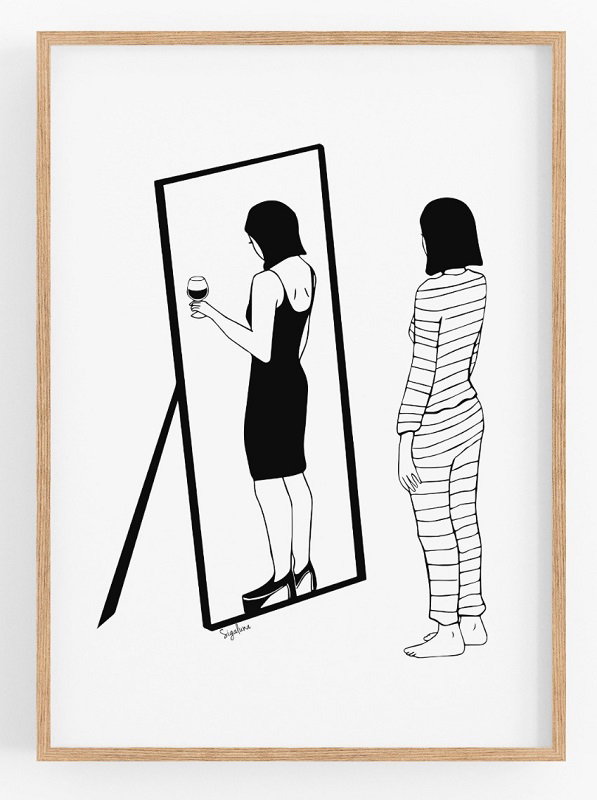 "אני ועצמי", סיגל רק ויינטה (סיגלונה), איור דיגיטאלי, על נייר קנסון הדפסה בארטסקאן, 42 על 21.9 ס"מ. ממוסגר. טל': 052-5253312