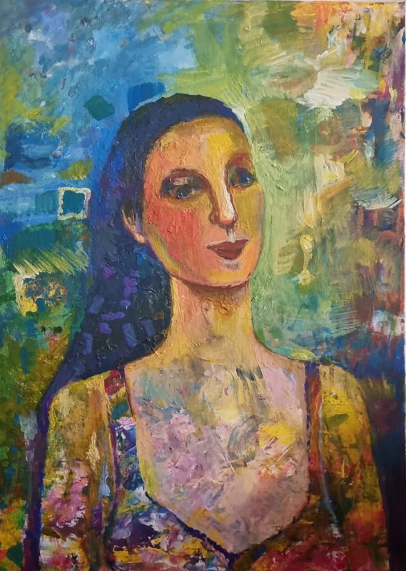 ילנה מקונוביצקי, אקריליק על בד, 70 על 50 ס"מ.