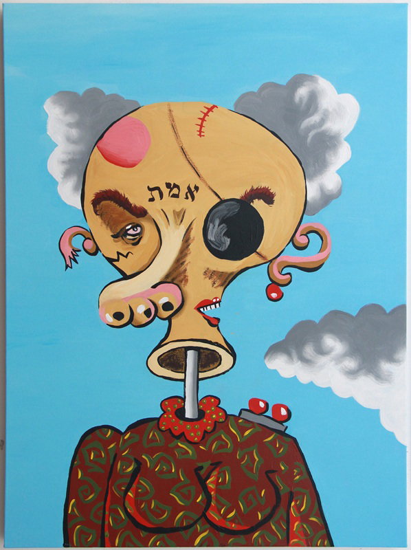 Roee Rosen, A Zionist Golem (Ben Gurion, Dayan and Golda Meir), 2026, oil on canvas, 80x60 cm