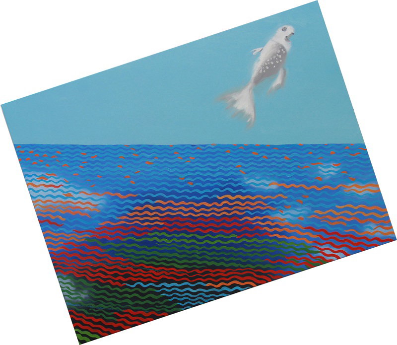 Roee Rosen, A Flying Fish (correct sea), 2026, oil on canvas, 60x80 cm
