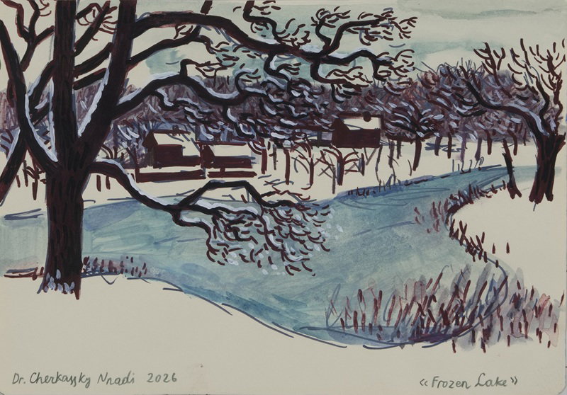 Zoya Cherkassky, Frozen Lake, 2026, mixed media on paper, 20x29 cm