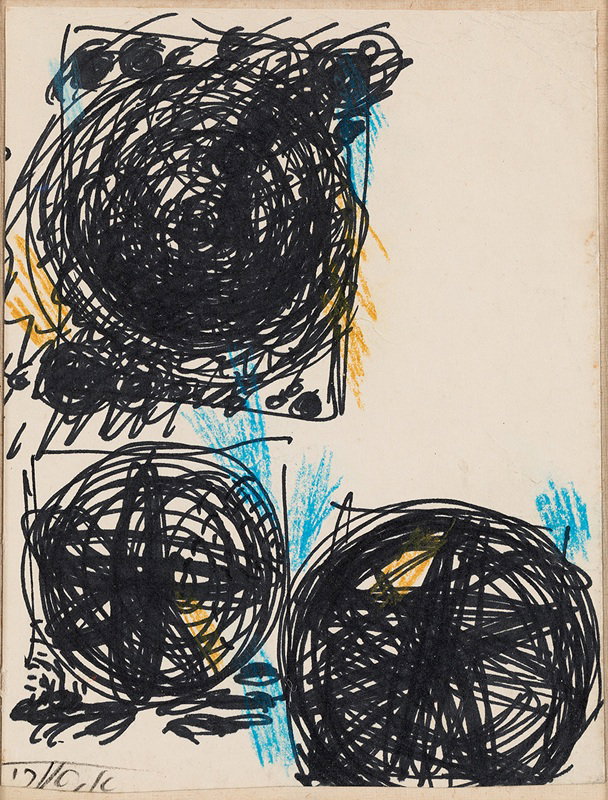 אביבה אורי, ללא כותרת, 1970, טוש וגירי שמן על נייר, צילום: אלעד שריג
