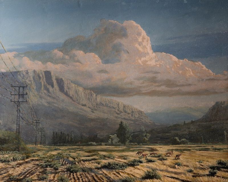 Avraham Vofsi, Mount Arbel at Sunset, 2025, oil on wood, photo