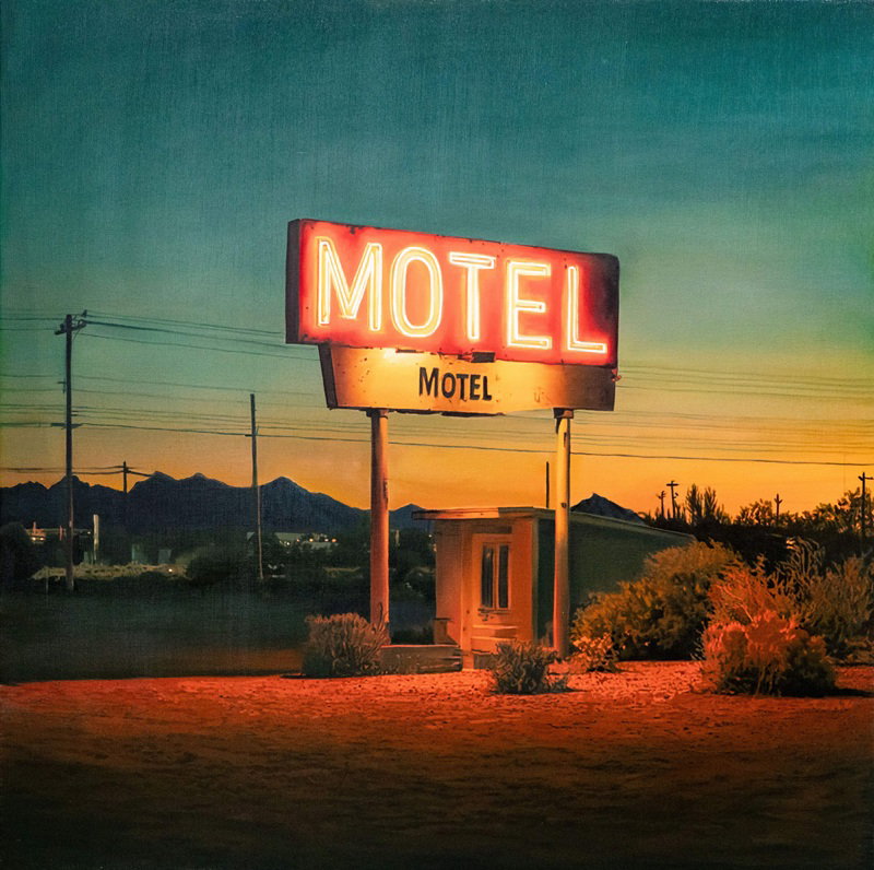  יגאל עוזרי, Forgotten Motel, 30x30 in, oil on canvas, 2026 צילום: פריתווי ראתור
