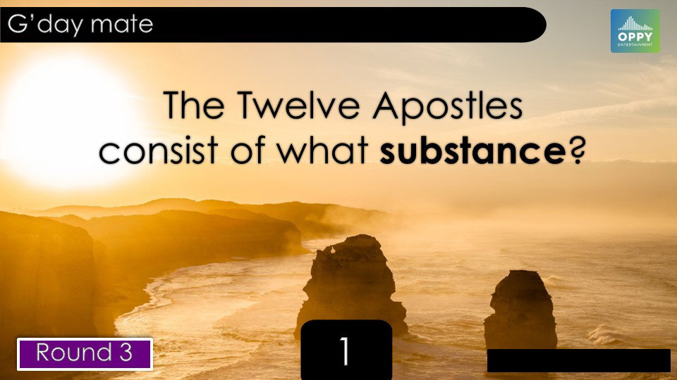 Twelve Apostles coastal landscape used in a G'Day Mate trivia question.