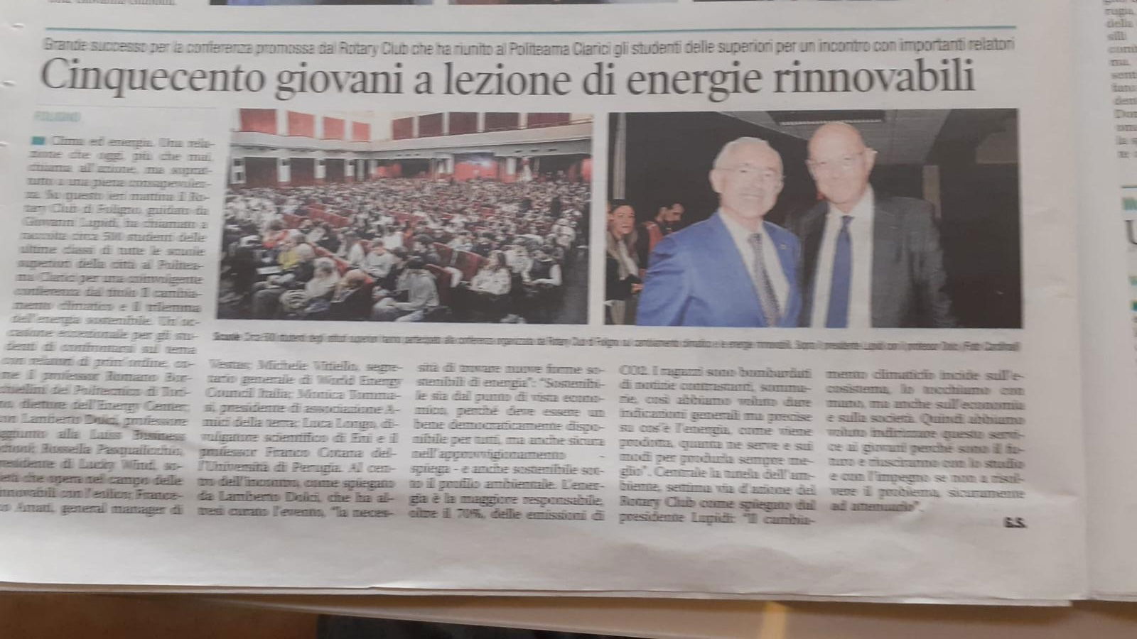 Articolo sul giornale dell'evento.